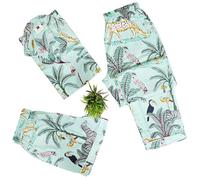 INDACORIFY 100% Cotton Jungle Print Pyjama Set, Indian PJ Set, Sleepwear, Bridesmaids Pyjama Set, Women's PJ Set, multi-coloured, S