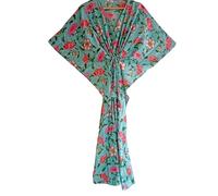 INDACORIFY 100% Cotton Kaftan Dress, Floral Printed Dressmaking, Handmade Indian Long Kaftan Suit, Beautiful Women Beach Kaftan Multicolor