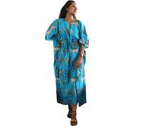 INDACORIFY 100% Cotton Kaftan Dress, Floral Printed Ladies Dressmaking Handmade Indian Long Kaftan Suit, Beautiful Beach, Design 12, One size