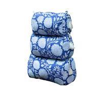 INDACORIFY 3 Pieces Set Indian Handmade Wash Bag, Print Block Cotton Fabric Women's Cosmetic Kit, Waterproof Travel Bag, Gift For Christmas, Multicolor, Bag