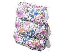 INDACORIFY 3 Set Indian Cotton Floral Hand Block Print Toiletry Bag Travel Makeup Bag Quilted Wash Bag Shaving Set Cosmetic Bag