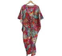 INDACORIFY Block Print Cotton Kaftan Dress, Floral Printed Women Dressmaking, Handmade Indian Long Kaftan Suit, Beautiful Beach Dress (UK, Alpha, One Size, Regular, Regular, Design-12)