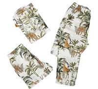 INDACORIFY Indian PJ Set Women Pajama Set Sleepwear 100% Cotton Jungle Print Pajama Set Pants Shirt 4 Piece Set, multicoloured, L