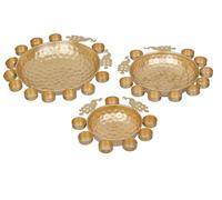 INDACORIFY Set of 3 Decorative Round Peacock Shape Urli Bowl Beautiful Handcrafted Floating Flowers and Tea Light Candles Home Office and Table Decor Special for Diwali Gift