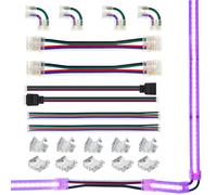 INDARUN 5pin 12mm Connector Kit for COB RGBW Led Strip Light, L-Shaped/Transparent/Female/Male Plug/Dual End with Wire Connector/Single End Connectors/15cm Extension Wires