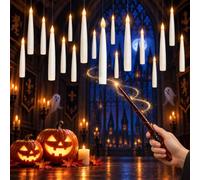 INDARUN Floating Candles with Wand Remote Control, Hanging Magic Led Candles with Flameless Flickering Warm Light, 16 cm LED Taper Candles for Party, Halloween, Christmas, Pack of 12