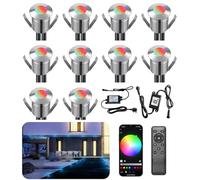 INDARUN RGB WiFi Led Decking Lights Waterproof IP67 Ø22MM 12V - Bluetooth Led Plinth Lights for Terrace/Patio/Path/Wall/Garden/Decoration, 10 Packs