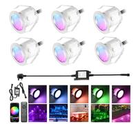 INDARUN RGB WiFi Led Decking Lights Waterproof IP67 Ø30MM - Led Plinth Lights for Terrace/Patio/Path/Wall/Garden/Decoration, 6 Packs