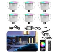 INDARUN RGB WiFi Led Decking Lights Waterproof IP67 Ø45MM 12V 0.5W - Led Plinth Light Kits for Terrace/Patio/Path/Wall/Garden/Decoration, 6 Packs