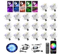 INDARUN RGB WiFi Led Decking Lights Waterproof IP67 Ø45MM 12V 0.5W - Led Plinth Light Kits for Terrace/Patio/Path/Wall/Garden/Decoration, Lot of 20