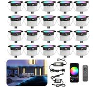 INDARUN RGBW WiFi Led Decking Lights Waterproof IP67 Ø31MM 12V - Bluetooth Led Plinth Lights for Terrace/Patio/Path/Wall/Garden/Decoration, 20 Packs