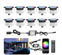 INDARUN RGBW WiFi Led Decking Lights Waterproof IP67 Ø31MM 12V - Bluetooth Led Plinth Lights for Terrace/Patio/Path/Wall/Garden/Decoration, 10 Packs