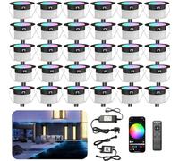INDARUN RGBW WiFi Led Decking Lights Waterproof IP67 Ø31MM 12V - Bluetooth Led Plinth Lights for Terrace/Patio/Path/Wall/Garden/Decoration, 30 Packs