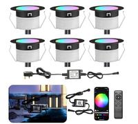 INDARUN RGBW WiFi Led Decking Lights Waterproof IP67 Ø31MM 12V - Bluetooth Led Plinth Lights for Terrace/Patio/Path/Wall/Garden/Decoration, 6 Packs