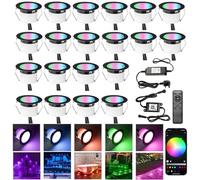 INDARUN RGBW WiFi Led Decking Lights Waterproof IP67 Ø45MM 12V - Bluetooth Led Plinth Lights for Terrace/Patio/Path/Wall/Garden/Decoration, 20 Packs