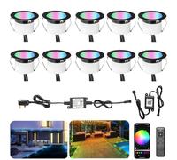 INDARUN RGBW WiFi Led Decking Lights Waterproof IP67 Ø45MM 12V - Bluetooth Led Plinth Lights for Terrace/Patio/Path/Wall/Garden/Decoration, 10 Packs