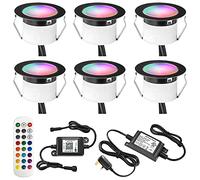 INDARUN RGBW WiFi Led Decking Lights Waterproof IP67 Ø45MM 12V - Bluetooth Led Plinth Lights for Terrace/Patio/Path/Wall/Garden/Decoration, 6 Packs