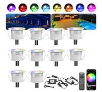 INDARUN RGBW WiFi Led Decking Lights Waterproof IP67 Ø45MM 12V - Led Plinth Light Kits for Terrace/Patio/Path/Wall/Garden/Decoration, 10 Packs