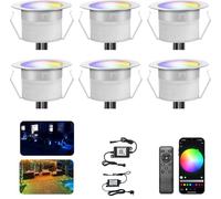 INDARUN RGBW WiFi Led Decking Lights Waterproof IP67 Ø45MM 12V - Led Plinth Light Kits for Terrace/Patio/Path/Wall/Garden/Decoration, 6 Packs