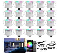 INDARUN RGBW WiFi Led Decking Lights Waterproof IP67 Ø45MM 12V - Led Plinth Light Kits for Terrace/Patio/Path/Wall/Garden/Decoration, 20 Packs
