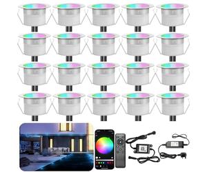 INDARUN RGBW WiFi Led Decking Lights Waterproof IP67 Ø45MM 12V - Led Plinth Light Kits for Terrace/Patio/Path/Wall/Garden/Decoration, 20 Packs