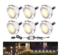INDARUN Warm White Led Decking Lights Waterproof IP67 1W Ø45MM - Lighting for Terrace/Patio/Path/Wall/Garden/Decoration, 6 Packs