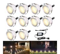 INDARUN Warm White Led Decking Lights Waterproof IP67 1W Ø45MM - Lighting for Terrace/Patio/Path/Wall/Garden/Decoration, 10 Packs