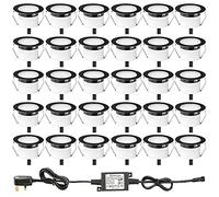 INDARUN Warm White Led Decking Lights Waterproof IP67 Ø45MM 12V 1W - Led Plinth Light Kits for Terrace/Patio/Path/Wall/Garden/Decoration, 30 Packs