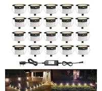 INDARUN Warm White Led Decking Lights Waterproof IP67 Ø45MM 12V 1W - Led Plinth Light Kits for Terrace/Patio/Path/Wall/Garden/Decoration, 20 Packs