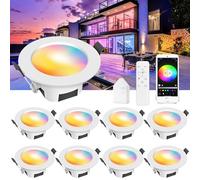 INDARUN WiFi 9W RGBW LED Recessed Ceiling Light Dimmable 700LM with Remote Control, LED Downlights for Ceiling for Living Room, Kitchen, KTV, Bars, Compatible with Amazon Alexa/Google Home (10 Packs)