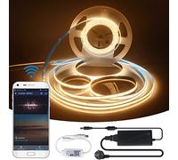 INDARUN WiFi Warm White Cob Led Strip Light 3000K DC12V 5A, Dimmable Led Strip Set with APP Control, 5m Led Tape Light Kit 320LEDs/Meter for Home Decoration