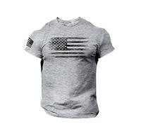 Indebted Men's T-Shirt Flag O Neck Printed American Short Blouses Sleeves for Men, gray, XL