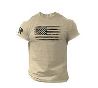 Indebted Men's T-Shirt Flag O Neck Printed American Short Blouses Sleeves for Men, khaki, M