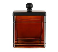 Indecor Home Amber Glass Cotton Jar Holder - Black Lid Elegant Bathroom Storage Canister for Qtips, Cotton Balls, Floss, Makeup Organizer, Vanity & Bathroom Organization