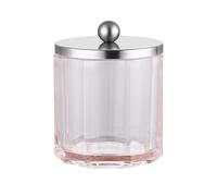 Indecor Home Blush Translucent Apothecary Octagional Shaped Glass Canister Jar With Metal Lid Cover for Bathroom Organization, Cotton Balls, Q Tips, and Small Accessories, Bathroom Storage