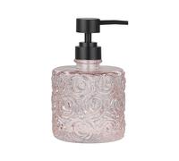 Indecor Home Countertop Soap Dispenser, Peach Blush, 14 oz, Rose Pattern Glass, Heavy Weight Thick Glass, Refillable Soap Pump for Bathroom and Kitchen