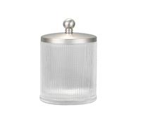 Indecor Home Glass Jar with Metal Lid for Bathroom Organization, Clear Apothecary Jar for Cotton Balls, Q Tips, and Small Accessories, Stylish Bathroom Storage Container Nickel, Clear