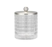 Indecor Home Glass Jar with Metal Lid for Bathroom Organization, Clear Apothecary Jar for Cotton Balls, Q-Tips, and Small Accessories, Stylish Bathroom Storage Container - Clear/Nickel