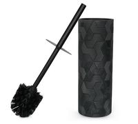 Indecor Home Matte Black Geo Design Resin Toilet Bowl Holder and Brush Set, Stylish Geometric Design with Durable Bristles, Compact and Modern