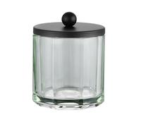 Indecor Home Sage Green Translucent Apothecary Octagional Shaped Glass Canister Jar With Black Metal Lid Cover for Bathroom Organization, Cotton Balls, Q Tips, and Small Accessories, Bathroom Storage