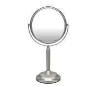 Indecor Home Stainless Steel Tabletop Makeup Vanity Mirror 1X and 3X Magnification Round Swivel Mirror for Desk, Bedroom , Bathroom (Brushed Nickel)