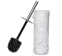 Indecor Home White Floral Branches Design Resin Toilet Bowl Brush and Holder Set, Elegant Bathroom Cleaning Tool with Durable Bristles, Compact and Functional