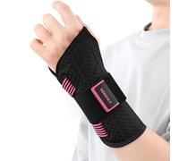INDEEMAX Copper Carpal Tunnel Wrist Brace Night Support for Pain Relief, Adjustable Wrist Support Splint for Tendonitis, Sprain, Strain, Left Hand Brace for Arthritis(Rose Pink/Black, S/M)