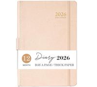 Indeme Diary 2026 - Diary 2026 Day Per Page, A5 Page a Day January 2026 - December 2026 with Pen Loop, 180° Flat out, Monthly Stickers, Beige