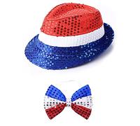Independance Day Celebration Costume Necklaces Hat Headband Stockings Uncle-Sam Cosplays Accessories for Men & Women Independance Day Hat Headband Necklace Set for Men Women Girls Costume Accessories