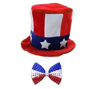 Independance Day Celebration Costume Necklaces Hat Headband Stockings Uncle-Sam Cosplays Accessories for Men & Women Independance Day Hat Headband Necklace Set for Men Women Girls Costume Accessories