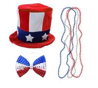 Independance Day Celebration Costume Necklaces Hat Headband Stockings Uncle-Sam Cosplays Accessories for Men & Women Independance Day Hat Headband Necklace Set for Men Women Girls Costume Accessories