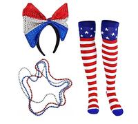 Independance Day Celebration Costume Necklaces Hat Headband Stockings Uncle-Sam Cosplays Accessories for Men & Women Independance Day Hat Headband Necklace Set for Men Women Girls Costume Accessories