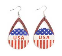Independence Day 4th of July Patriotic Wooden Dangle Earrings for Women Red White and Blue Wooden Heart Star Gnome Earrings American Water Drop Earrings Independence Day Holiday Earrings