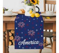 Independence Day America Firework Table Runner 70 Inches Long,Table Runners Kitchen Dining Tables Decoration for Home Party Decor, Patriotic Red Star Blue Tables Runner Wedding Dresser Scarf